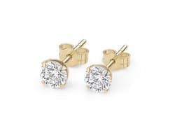 14kt - Geelgouden Oorstuds met VVS Moissanite Steen 4 mm - 0,8 mm Staaf Dikte - 14 Karaat Gouden Oorbellen voor Dames - Solitaire Oorstekers - Echt Goud (585) - Inclusief Echtheidscertificaat