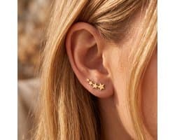 Lundholm Sterre Oorknopjes Dames Goud kleurig – Sterren Oorbellen Oorknopjes luxe – Premium Stainless Steel Jewellery Gold Plated – Elegante Ear Climbers met Sterretjes 1,6 cm – 1 Paar Cadeau voor Haar – Waterproof & Hypoallergeen