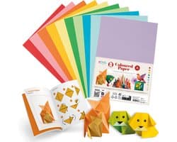 Joya Creative Gekleurd Papier 100pcs - 80 grams - Knutselpapier - A4 formaat - Inspiratieboek inbegrepen - 10 verschillende kleuren - Knutselen voor Kinderen en Volwassenen