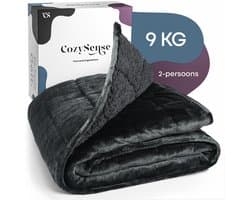 CozySense® Verzwaringsdeken 9 kg - 200x200cm - 2-persoons - Zwaartedeken - Weighted Blanket - GLASS-Flow® Drukverdeling - Verzwaarde Deken - Flanelfluweel & Sherpa - Zwart