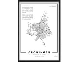 Poster Stad Groningen A3 - 30 x 42 cm (Exclusief Lijst) Citymap - Stadsposter - Plaatsnaam poster Grunn / Groningen
