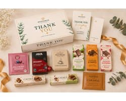 Luxe bedankcadeaubox – Belgische chocolade, koffie, thee & lekkernijen – Gepersonaliseerde wenskaart – Moodbox Gifts – Thank You Box Select