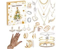 Sieraden adventskalender 2026 24-daagse gouden en zilveren sieraden adventskalender inclusief oorbellen - kettingen en meer Kerstmis aftellen voor kinderen - volwassenen