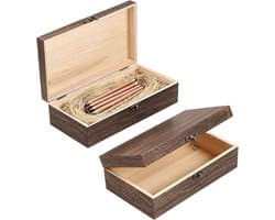 Set van 2 houten dozen met deksel - 20 x 10 x 6 cm - Kleine DIY herinneringsdozen - Met metalen klep - Perfect als schatkist of cadeaudoos voor persoonlijke items