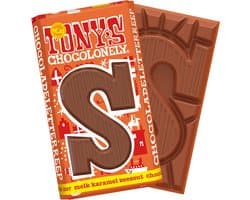 Tony's Chocolonely - Chocoladeletter - Melk Karamel Zeezout - Sinterklaas - Schoencadeautjes - Sint Cadeau - 180 Gram - Fairtrade Belgische Chocola