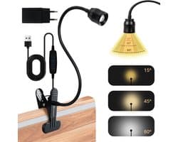 Leeslampje voor Boek – Zoombaar 15-80 Graden – 3 Kleuren en 10 Standen – Klemlamp voor Bed en Bureaulamp Zwart – Bedlampjes Leeslampjes – Woodoro