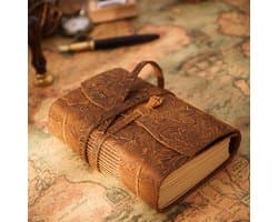 Handgesneden leren zaknotitieboekje - vintage dagboek - ongelijnd schetsboek - handgebonden