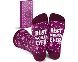 Malinsi® Grappige Sokken - Beste Vrouw Ooit - Leuke Huissokken Dames - Gekke Cadeaus Cadeautjes Volwassenen - Funny Socks Vrolijke Geschenkset met Tekst - Cadeau voor Vrouwen Vriendin Mama Moeder Haar Oma - Moederdag Geschenk Giftset Verjaardag
