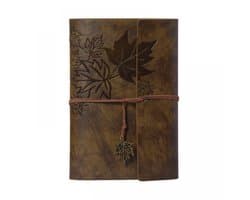 Vintage Lederen Notitieboek - A5 formaat - Esdoornbladpatroon - 16.5x23.5 CM - 80 Vellen 6 ringbanden