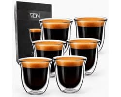 VDN Dubbelwandige ESPRESSO 70 ML glazen van borosilicaat - Warme en koude dranken kopjes - Set van 6 - Koffie