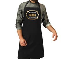 Naam cadeau master chef Ramon - keukenschort - zwart - bbq schort cadeau - heren - vaderdag - verjaardag - Pensioen