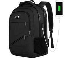Rugzak met USB Oplaadpoort 17,3 inch Zwart Luxe Laptop Rugtas - Schooltas - Heren - Dames - Jongens - Meisjes - Waterafstotend - Rugzakken