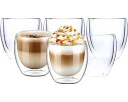 Set van 6 dubbelwandige-thermische koffietassen-thee-glas 250ml