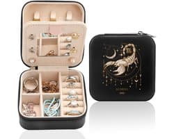 Gepersonaliseerde Reis-Sieradendoos met Spiegel, Compacte Sieradendoos met Sterrenbeeld, Draagbare Sieraden Organizer - ShopVlot