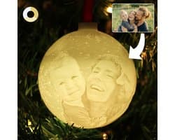 Gepersonaliseerde Kerstbal met 3D Foto - Gepersonaliseerd cadeau - LED Licht - USB Oplaadbaar - Foto cadeau - Wit