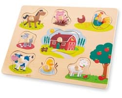 Woet® Houten Knoppuzzel Boerderij - 8 Puzzelstukjes - Houten Puzzel met Knopjes - Educatief Peuterspeelgoed - Vanaf 2 Jaar