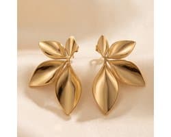 Lundholm Luxe Oorbellen Dames Goud kleurig Bruids Oorbellen Sieraden Bruiloft – Premium Stainless Steel Jewellery Gold Plated – Statement Oorstekers Bloem - My Amy Serie – Elegant Cadeau voor Haar grote bloem oorbellen Statement