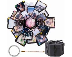 Explosie Doos - Fotocadeau DIY - Herinneringen Bewaren - Gepersonaliseerd Ontwerp - 43 cm Geopend - Zwart