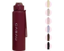 Cabau – Bloom Waterfles Staal – 870 ml – Cherry – Roestvrijstalen Drinkfles met Rietje – BPA-vrij & Lekvrij – Thermosfles voor Sporten, Werk en Onderweg