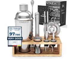 VINENCO Cocktailshaker Set Manhattan met Houten + Recepten Boek: 13 Delig RVS Staal Premium Barkeeper Kit | Prof Cocktail Shaker Bar Accessoires Martini Gin Mojito Longdrinks Party Verjaardag Cadeau Man Vrouw