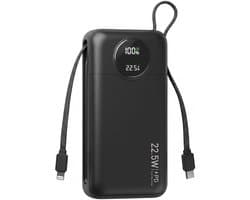 Nuvance Powerbank 20000 mAh - 22.5W Snellader Usb-C & 8-Pin - Noodpakket - 2 Poorten - 2 Geïntegreerde Kabels - Power Bank