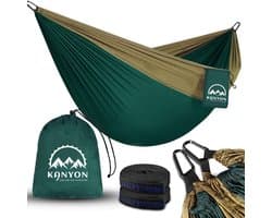 Kanyon Hangmat - incl. Karabijnhaken en Riemen - licht parachutestof - 260 x 140 cm - tot 200kg - Groen/Khaki