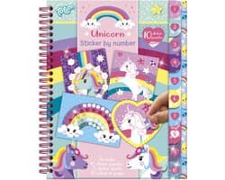 Totum Unicorn sticker puzzel doeboek A5 - vakantieboek stickeren op nummer incl. kleurplaten - speelgoed meisjes vanaf 3 jaar