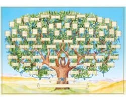 6 generaties wandposter Family Tree inch, vulbare vooroudertafel, doe-het-zelfcanvas, 60 x 40 cm, stamboom sjabloon om in te vullen