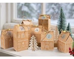 kerst adventskalender 2026 - 24 vakken – meerdere kleuren – wit karton – zelf te vullen peperkoekhuisjes – ideaal voor kerstfeest en gezinshandwerk binnenshuis