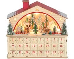 ECTEATOY® Adventskalender 2026 - Kerstkalender met LED-verlichting - om te vullen met 24 lades - Houten - 36 x 10 x 34 cm