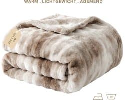 NAKA Home Fleece Plaid - Luxe Zacht Imitatiebont - Warm en Lichtgewicht - Beige - 150 x 200 cm