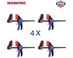 WORKPRO Snelspan Lijmklem Set 4 stuks 300 mm Eenhandsklem Omschakelbaar naar Spreider Versterkt Nylon 68 kg Klemdruk WP201026