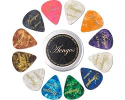 12 Plectrums in aluminium doosje - Celluloid plectrum set - thin 0.46, medium 0.71 en thick 0.96 mm