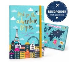 Reisdagboek met Goudfolie, Opbergvak & Elastiek - Travel Journal - Vakantie Dagboek