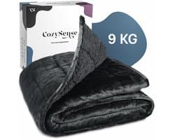 CozySense® Verzwaringsdeken 9kg - 135x200cm - Dubbelzijdig Zwaartedeken met Flanel & Sherpa Kant - Weighted Blanket met GLASS-Flow® Drukverdeling - Verzwaarde Deken - Zwart