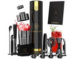 BarDeluxe® Cocktail Set - 12-Delig - Cocktailshaker 750 ml - Roestvrij Staal - Inclusief Luxe Geschenkdoos - Opbergtasje & Receptenboek - Zwart