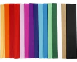 CC Crepe Paper, L: 2,5 m, W: 50 cm, 22 g, assorted colours, 15 pleats/ 1 pack