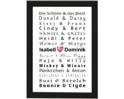 Gepersonaliseerde Poster A4 met Zwarte Fotolijst - Uniek Huwelijkscadeau met Beroemde Koppels