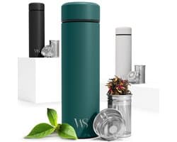Wilford & Sons Thermosfles Thee - Vruchte Infuser 450 ml, BPA-Vrij, RVS Lekvrij Geïsoleerd - Water Bottle To Go + Theefilter-Fruit-Zeef 2-Delig - Theefles Drinkfles Koffie Fles, Onderweg Kantoor Werk School Sport - Teal