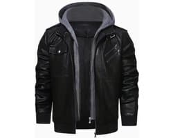 Heren PU leren jas met zakken, casual rits lange mouw capuchon jas voor buiten