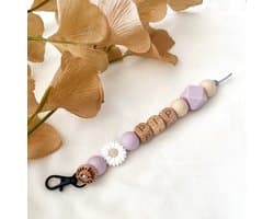 Baby Chique Uden | Tassenhanger / Sleutelhanger met naam | Crème Lila Flower | Zelf ontwerpen | Kraam cadeau | Babyshower | Babygym | Baby born | Gepersonaliseerd