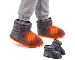 Elektrische verwarmde slippers – Elektrische verwarmende voetverwarmer – Warme schoenen – Pluche warmte – Winterbescherming - 5 warmtestanden – USB-verwarming - verwarmde schoenen - voor thuis, op kantoor, in de winter, voor mannen en vrouwen – Grijs