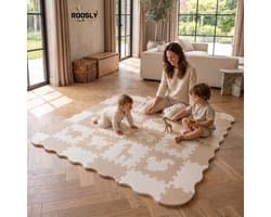 Roosly Speelmat Baby - Speelkleed Baby - babygym - kruipmat - playmat - Foam vloerpuzzel 145 x 145 cm - Opstaande Rand - Inclusief Opbergtas - speelgoed - Veilig & Zacht - Beige