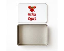 Hacebo® - Kerst merry xmas strik en hulst koektrommel rechthoekig - Kerstmis - Kerst beker - koekblik – koektrommels – bewaarblik - snoeptrommel - winter - kerst - christmas - kerst cadeau - koek trommel - 20 x 13 CM