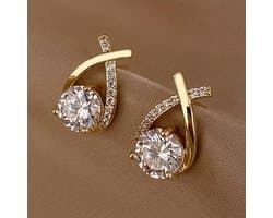 Sjika - Gouden Oorbellen Dames met Zirkonia – Luxe Oorbellen – Elegant Design – Gold Plated – Cadeau voor Haar