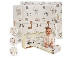 Roosly Speelmat Baby - Speelkleed Baby - Foam mat XPE 180 x 200 cm Dubbelzijdig en opvouwbare - Inclusief Opbergtas - babygym - kruipmat - playmat - speelgoed - Veilig & Zacht - model Safari
