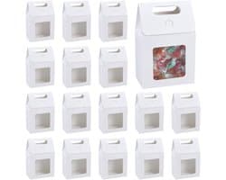 20 Stuks Kraft Papieren Dozen met Venster en Handvat, Cadeau Dozen voor Feestjes, Bruiloften en Kerst, Ideaal voor Snoep, Donuts en Chocolade, 10 x 6 x 15 cm