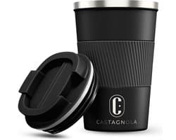 Castagnola Thermosbeker - Koffiebeker To Go - Travel Mug voor Koffie en Thee - Theebeker - 380 ML - RVS - Zwart