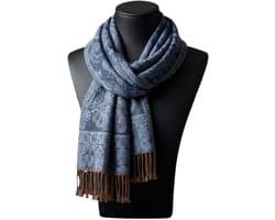 ScarvesofJoy ® - Wintersjaal – Dames Sjaal Luxe – Wol & Viscose – Sjaal Dames – Zacht & Warm – Paisley patroon – Herfst Sjaal – Shawl – Sjaal dames winter – Dames wintersjaal – Wintersjaal dames – Omslagdoek – Navy Blue – 180 * 70 cm
