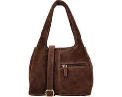 Charm London Sevilla Handtas - Suede - Leer - Schoudertas - Verstelbare en Afneembare Schouderband - Telefoonvak - Ritsvakken - Dames - Crossbody - Leren Dames Tas - Bruin